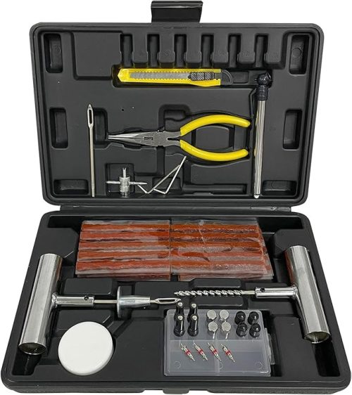 Sutekus バイク 車 パンク応急修理キット バルブコア付68点セット