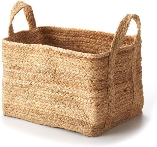 アジア工房byエレメンツ(Asia-kobo by ELEMENTS) ジュートのスクエアバスケット 持ち手付き Mサイズ