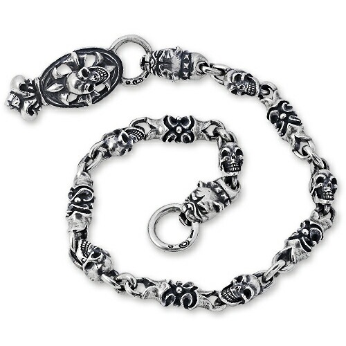 ガボール(Gabor) スカルオンクロスオーバルw クラウンキーパーw スカル&シングルローラーリンクス2スパイクブルドッグヘッドウォレットチェーン 22インチ