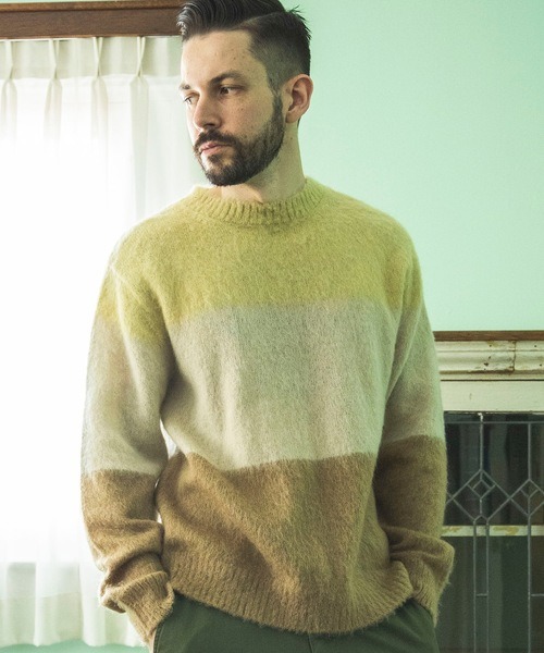ミスター・オリーブ(MR.OLIVE) 7G MOHAIR KNIT MULTI BORDER SWEATER