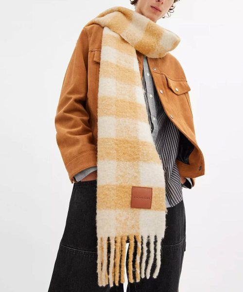 コーチ(COACH) オーバーサイズド プラッド マフラー・レザー パッチ