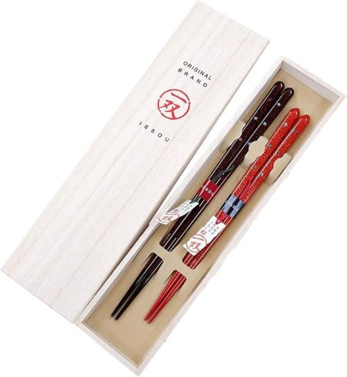 イシダ 一双 花氷 夫婦箸 七々子塗 桐箱入