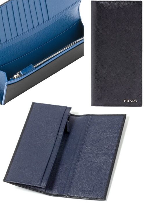 プラダ(PRADA) 小銭入れ付き二つ折り長財布 メタルロゴ サフィアノカーフレザー