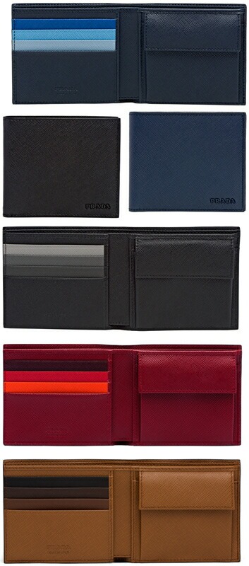 プラダ(PRADA) 小銭入れ付き二つ折財布 ブラックエナメルメタルロゴ