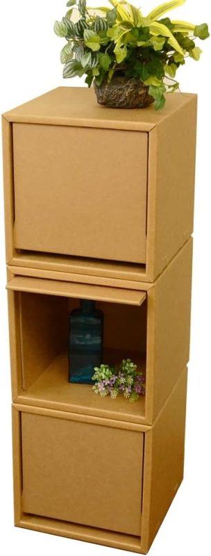 HOWAY 強化ダンボール 扉付きキューブラック 3ヶセット 0140-108