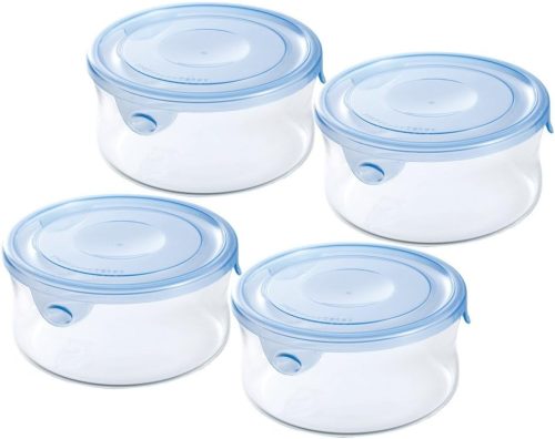 イワキ(iwaki) 耐熱ガラス 保存容器 アクアブルー 丸型 S 380ml ×4個セット KBT7401BLN