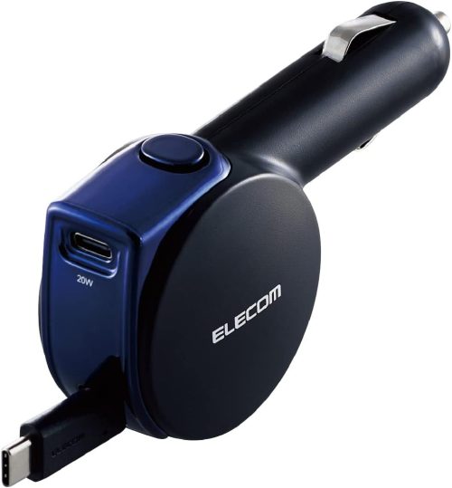 エレコム(ELECOM) リール式USB Type-Cポート搭載シガーチャージャー MPA-CCCPD02BK
