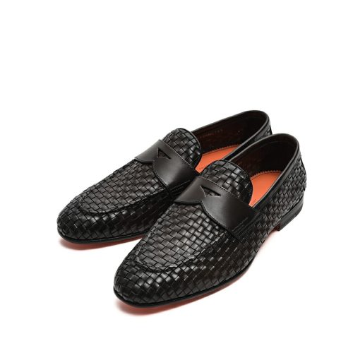 サントーニ(santoni) レザー メンズ ウーブンアッパー ペニーローファー
