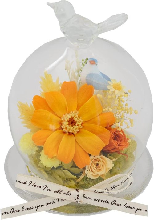 フラワーマーケット花由 幸運のモチーフ付 ガラスドーム プリザーブドフラワー zp1939n