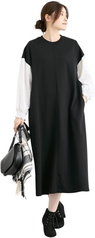 ニッセン 袖ビエラ切替 マタニティ長袖ワンピース