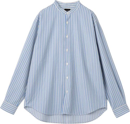ユナイテッドアローズ グリーンレーベルリラクシング(UNITED ARROWS green label relaxing) ウォッシャブル ビエラ ストライプ バンドカラー 長袖 シャツ 防シワ