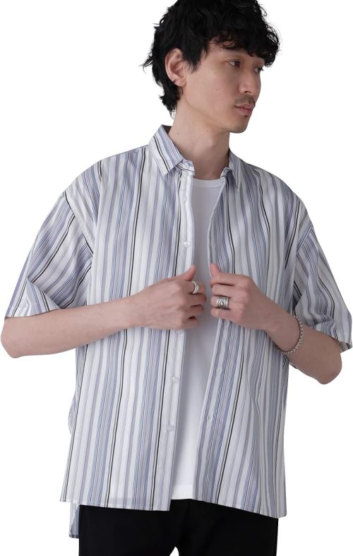 ナノ・ユニバース(NANO universe) ランダムストライプビッグシャツ 半袖