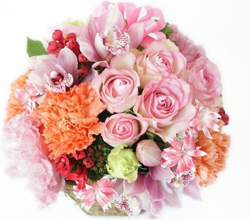 白坂花店 5本のバラと季節のお花のフラワーアレンジメント