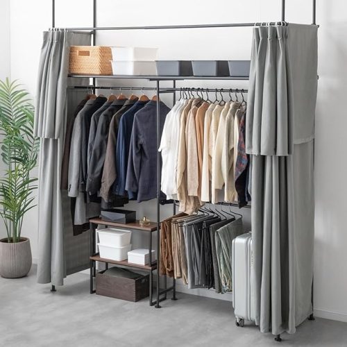 タンスのゲン カーテン付突っ張りハンガーラック 68250019