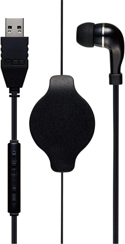 ミヨシ(MIYOSHI) コントローラー付き 巻取り式 片耳イヤホン USBタイプ UHP-K01