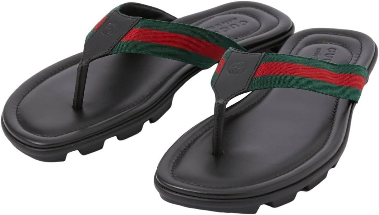 グッチ(GUCCI) ウェブ&レザー トング サンダル