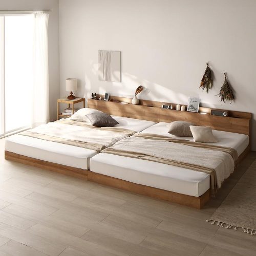 ラシク(RASIK) LED照明＆棚付き 連結ローベッド Famite ファミーテ