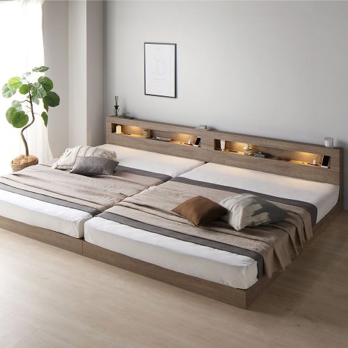 ラシク(RASIK) ホテルスタイル 連結ローベッド LED照明＆棚付き CONCASA コンカーサ