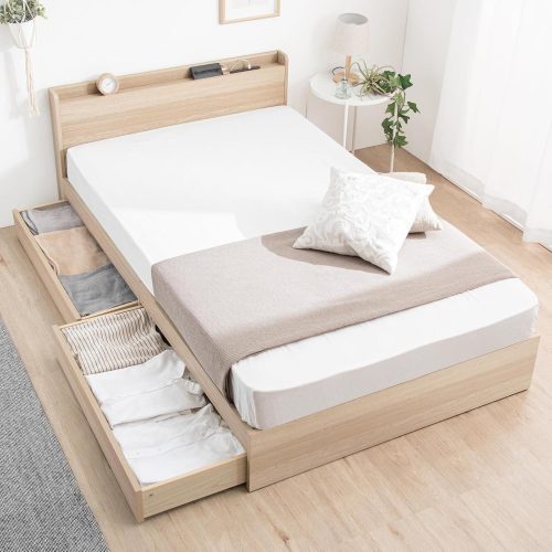 タンスのゲン 収納付きすのこベッド ベッドフレーム単品 スマホスタンド＆USB+2口コンセント 宮付き 81200031