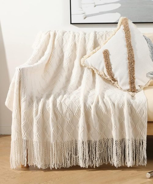 アイモハ 北欧編みフリンジソファーカバー マルチカバー 122×188cm jxfJX032a