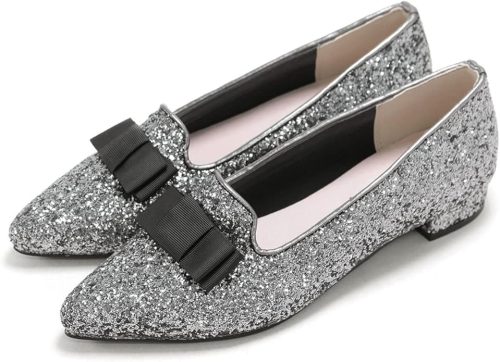 セスト(SESTO) ポインテッドトゥローヒールリボンローファーパンプス