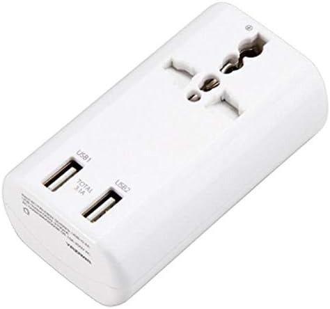 YAZAWA 海外用マルチ変換プラグ USB付 3.1A白 HPM53AWH