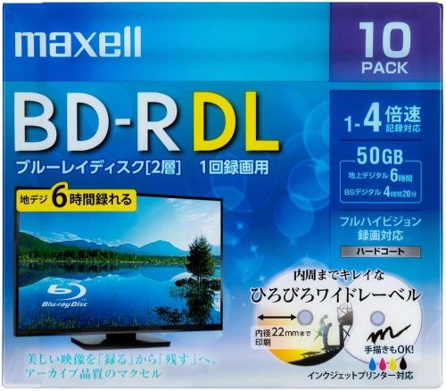 マクセル(maxell) 録画用 BD-R DL 1-4倍速対応 インクジェットプリンター対応 ひろびろワイドレーベル 片面２層50GB 10枚 BRV50WPE.10S