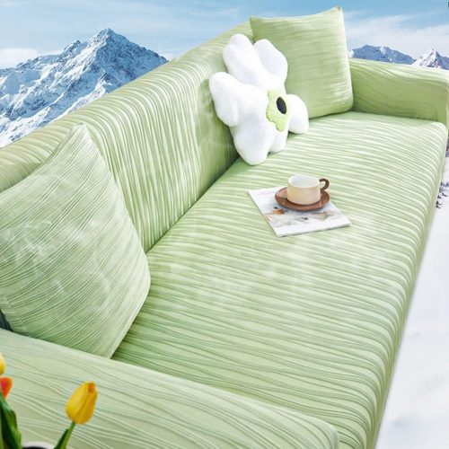 zz.luxi ソファーカバー 接触冷感 伸縮性 2人掛け グリーン シアサッカー生地ruidu7077