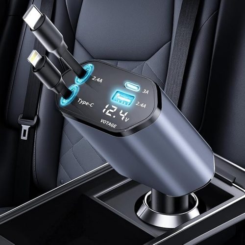 INNDUN 巻き取り式 4in1 車載充電器