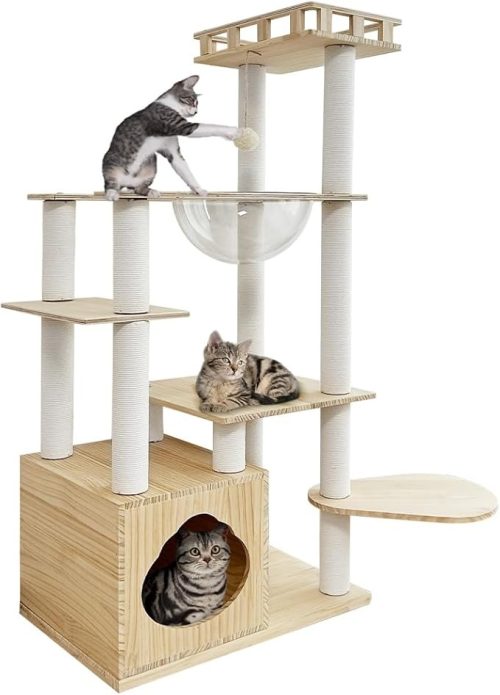 ラク(RAKU) キャットタワー 据え置き 天然木製