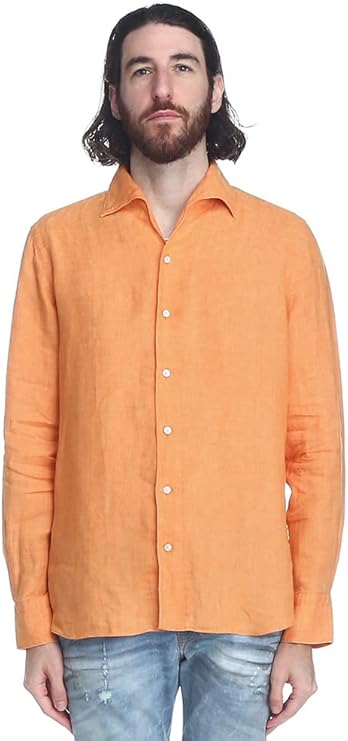 フィナモレ(Finamore) リネン 無地 長袖 シャツ