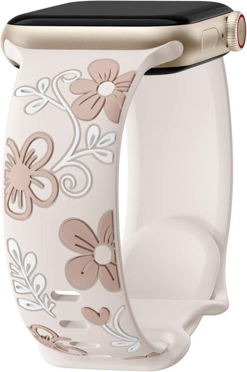 Maledan アップルウォッチ バンド シリコン ウゼンカズラ花柄入り