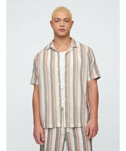 ギャップ(GAP) リネン混 バケーション スタンダードフィットシャツ 半袖