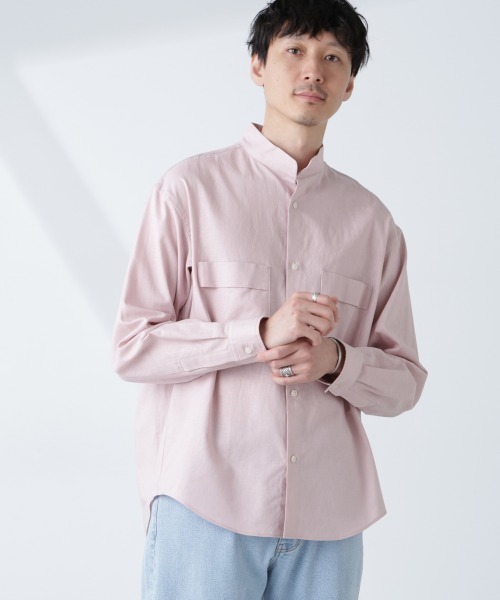 ナノユニバース(NANO universe) BELGIUM LINEN FABRICS リネンコットンスタンドカラーシャツ