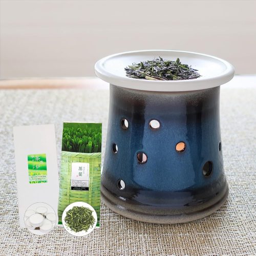 川本屋茶舗 茶香炉セット 盛正作 濃藍 茶香炉&ローソク&茶香炉専用 茶葉セット 709