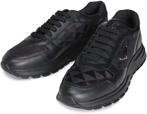 プラダ(PRADA) レザー×Re-Nylon ハイトップスニーカー