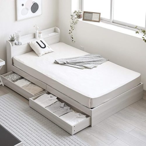 モダンデコ シングル 大容量収納 USB+コンセント機能付きベッド 収納左右組み換え可能 ysb04