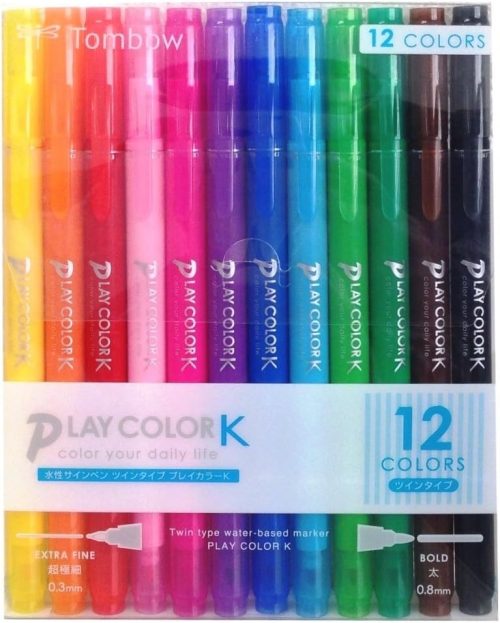 トンボ鉛筆 水性マーキングペン プレイカラーK 12色セット GCF-011