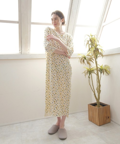 フルーツオブザルーム(FRUIT OF THE LOOM) フルーツ柄ワッフル7分袖ワンピース