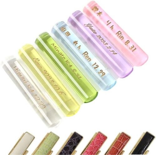 ハンコヤストア 名入れカラーグラス印鑑 クロコ風ケース付