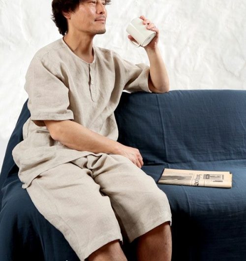 岩本繊維 やわらかいリネンメンズパジャマ 上下セット・半袖