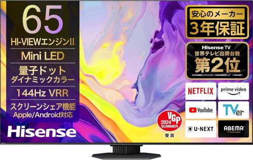 ハイセンス(HISENSE) Mini LED 4K液晶テレビ 65U9N