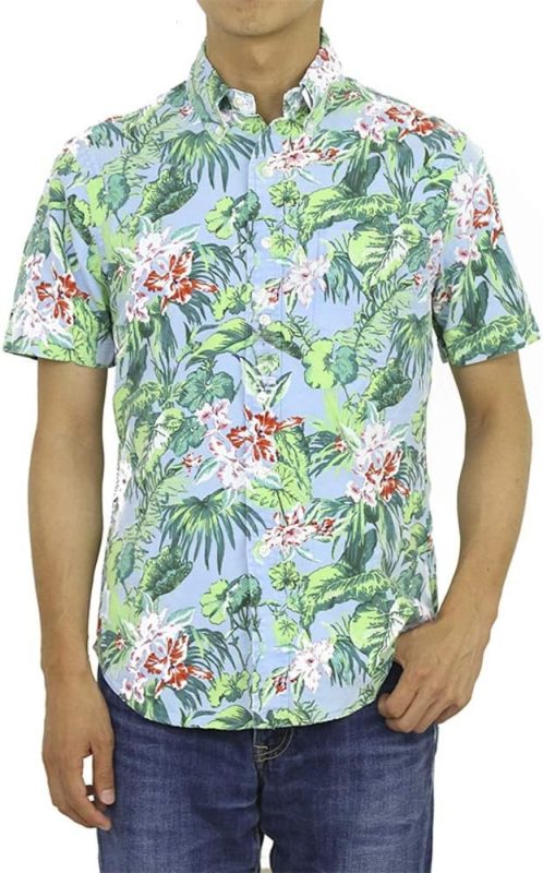 ポロラルフローレン(Polo Ralph Lauren) メンズ スリムフィット 半袖 オックスフォード アロハシャツ