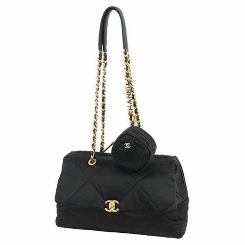 シャネル(CHANEL) チェーンショルダーバッグ ボーリングバッグ ラージ マトラッセ サテン