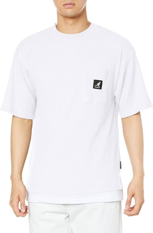 カンゴール(KANGOL) ワンポイント ロゴ ポケット付 レイヤード ビックシルエット ドロップショルダー ワッフル 半袖 Tシャツ