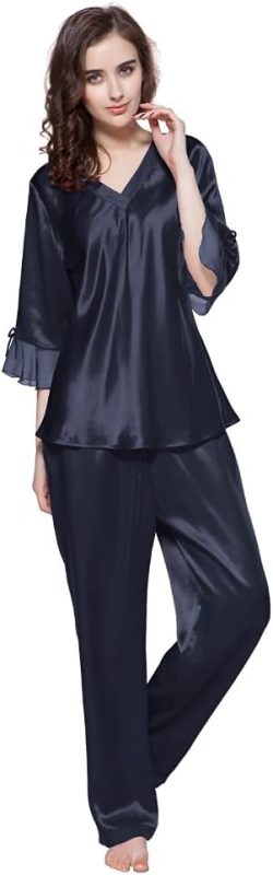 リリーシルク(LilySilk) シルクパジャマ Vネック 七分袖