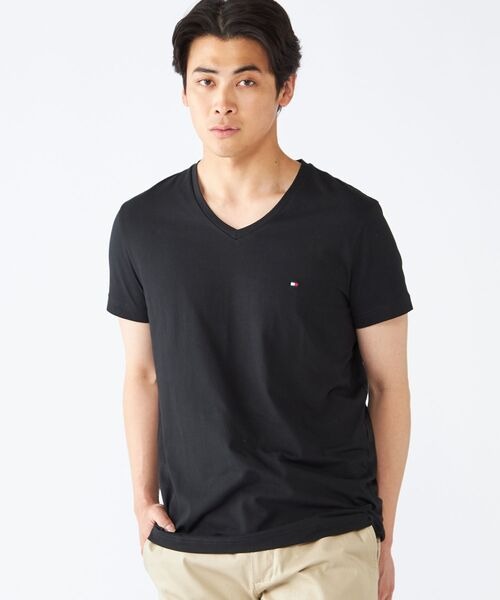 トミーヒルフィガー(TOMMY HILFIGER) ワンポイントロゴVネックオーバーサイズTシャツ