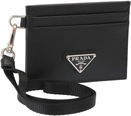 プラダ(PRADA) サフィアーノトライアングルロゴ ネックストラップ付カードケース