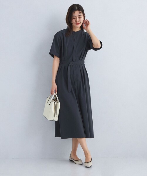 ユナイテッドアローズ グリーンレーベルリラクシング(UNITED ARROWS green label relaxing) ベルト フレア ショートスリーブ ワンピース