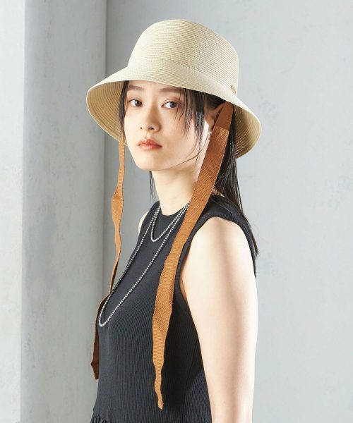 シップス(SHIPS) Rmeria: UVカット 手洗い可能 コットン リボン ペーパー ブレード ハット